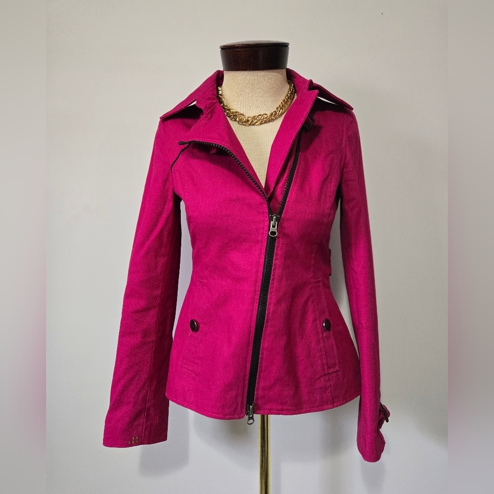 SOIA & KYO Pink Asymmetrical Zip Jacket With Neck Strap. Size XS - Picture 7 of 16
